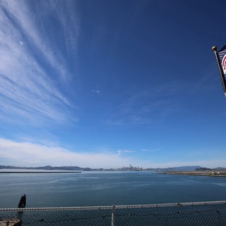American Flag Over San Francisco Bay from USS Hornet