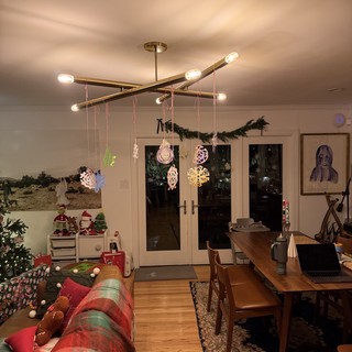 Cozy Christmas Morning Living Room with Modern Sputnik Lighting