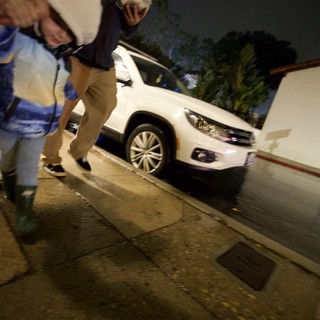 Late Night White Volkswagen Tiguan Street Scene