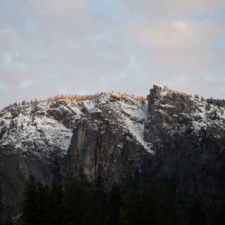 Winter Sunset on Snow-Covered Yosemite Peaks