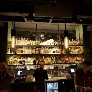 Upscale Bar with Illuminated Bottle Display