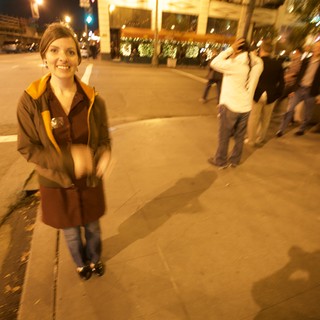 Joyful Night Celebration on Urban Street Corner