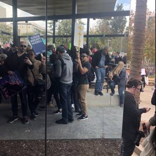 Crowd Gathers Outside LA Building