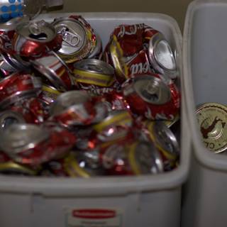 Recycling Bin Overflowing with Empty Soda Cans