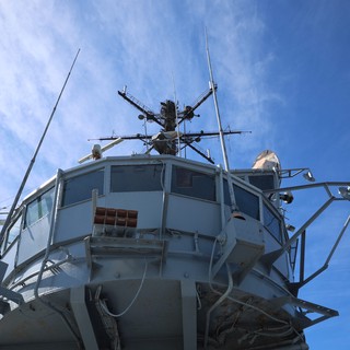 USS Hornet Bridge Command Tower Against Blue Sky