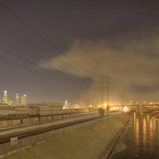 Downtown LA, Griffith Park Fire and LA River from 7th Street Bridge