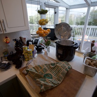 Christmas Kitchen Prep with Holiday Ingredients and Pressure Cooker