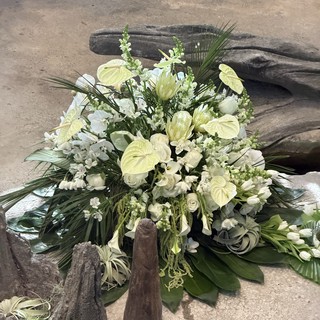 Tropical White and Green Funeral Floral Arrangement