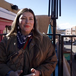 Portrait of Woman on Santa Fe Plaza Balcony