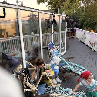 Halloween Decorated Deck with Children Playing