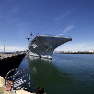 USS Hornet Aircraft Carrier Docked at Naval Port