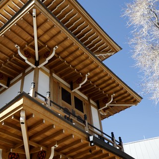 Traditional Japanese Bell Tower on Frosty Winter Morning
