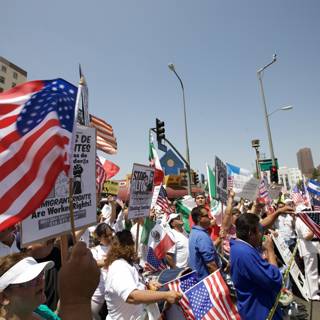 Mayday Rally: American Flags and Signs