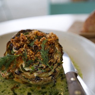 Roasted Cabbage with Sesame and Herb Garnish at Fine Dining Restaurant