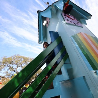 Whimsical Treehouse Playground with Rainbow Details