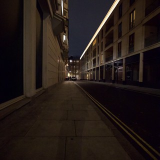 Quiet London Street at Night with Modern Architecture