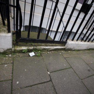 Urban Gateway: Black Railings on Stone Pavement