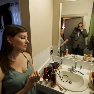 Behind the Scenes: Bride Prepares in Bathroom Mirror