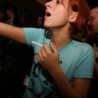Red Haired Woman in Urban Nightlife