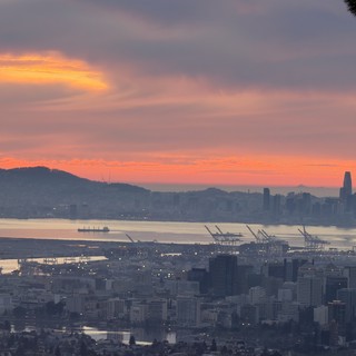 Golden Sunset Over San Francisco Bay and Port of Oakland
