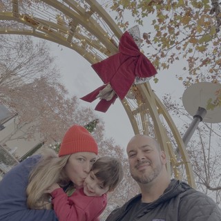 Family Holiday Selfie at Festive Winter Bridge