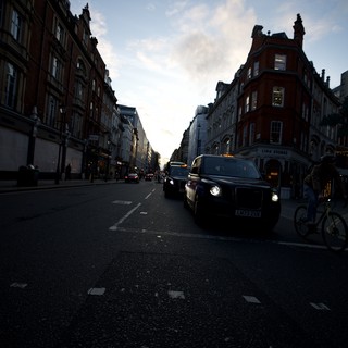 Black Cab on London Street at Dusk