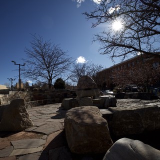 Sun-Drenched Stone Plaza on Winter Afternoon