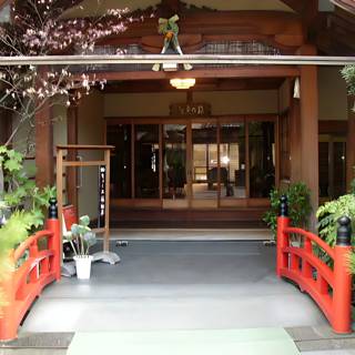 The Red Bridge Entrance to a Japanese Style Resort