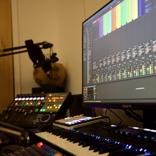 Professional Music Production Studio Workspace at Night