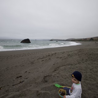 Young Child Playing on a Foggy Northern California Beach