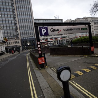 Q-Park Oxford Street Entrance on Overcast London Day