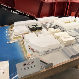 Architectural Scale Model in Red Grid Atrium Gallery