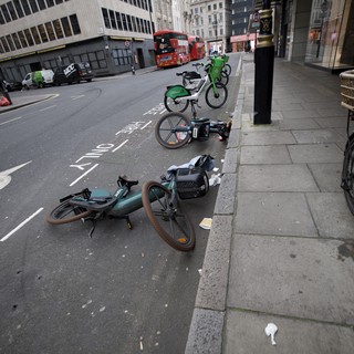 Abandoned Rental Bikes Blocking London Cycle Lane