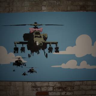 Helicopter Flying over Brick Wall