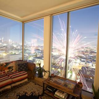 Independence Day Fireworks from a Penthouse Living Room