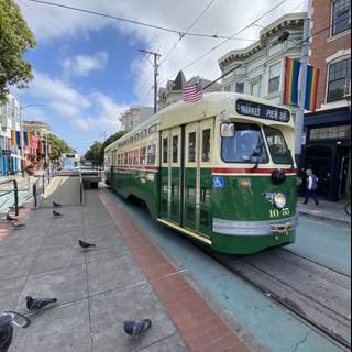 A Green and White Trolley in San Francisco