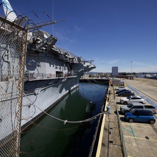 Historic USS Hornet Aircraft Carrier Moored at Naval Base