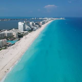 Aerial View of Cancun's Beach and City
