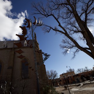 Historic Loretto Chapel with Desert Sculpture in Santa Fe