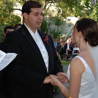 Groom Recites Wedding Vows Holding Bride's Hands