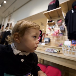 Toddler Exploring Retail Display at Asian Art Museum