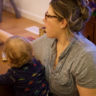 Mother and Child Capturing Christmas Morning Moments