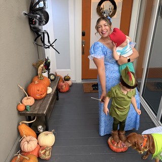 Halloween Family Moment on Decorated Porch