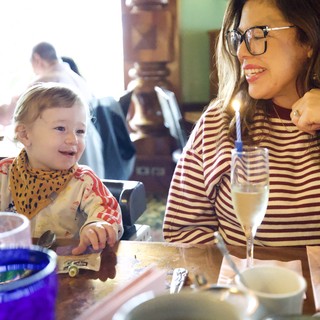 Mother and Child Dining at Madonna Inn Restaurant