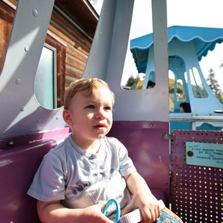 Young Child Enjoying Amusement Park Ride in Fantasyland