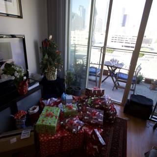 A Pile of Christmas Gifts in the Living Room