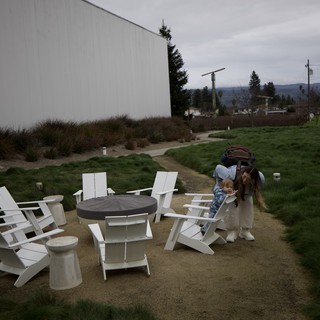 Mother and Child Moment at Outdoor Seating Area