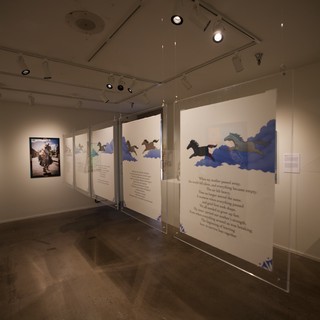 Contemporary Art Gallery Exhibition with Illustrated Panels Display