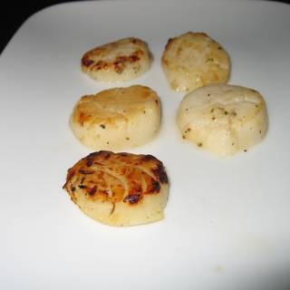 Four Scallops on a White Plate