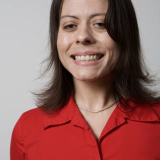 Happy Woman in Red Blouse